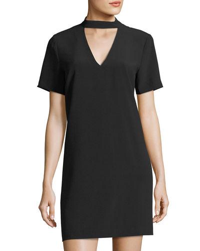 Choker-collar Short-sleeve Dress