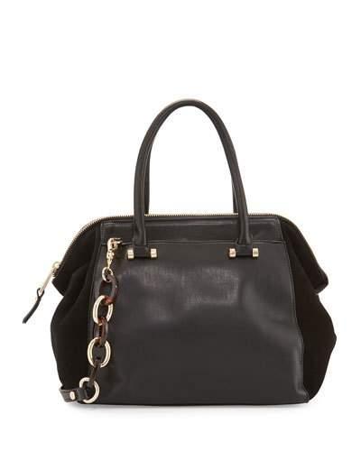 Devin Suede-panel Satchel Bag, Black