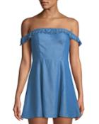 Tessa Off-the-shoulder Fit-&-flare Chambray Dress