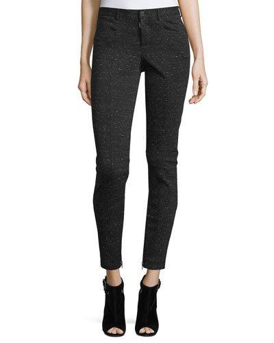 Cropped Ponte Motorcycle Pants, Black