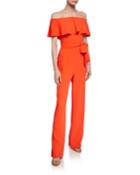 Guests Off-the-shoulder Short-sleeve Popover Jumpsuit