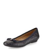 Sabrina Quilted Leather Bow Flat, Navy
