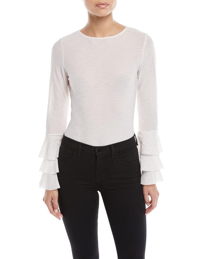 Tiered-sleeve Striped Bodysuit