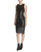 Sequined Grommet Sheath Dress, Black