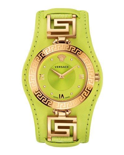 V-signature Watch W/ Leather Strap, Golden/yellow