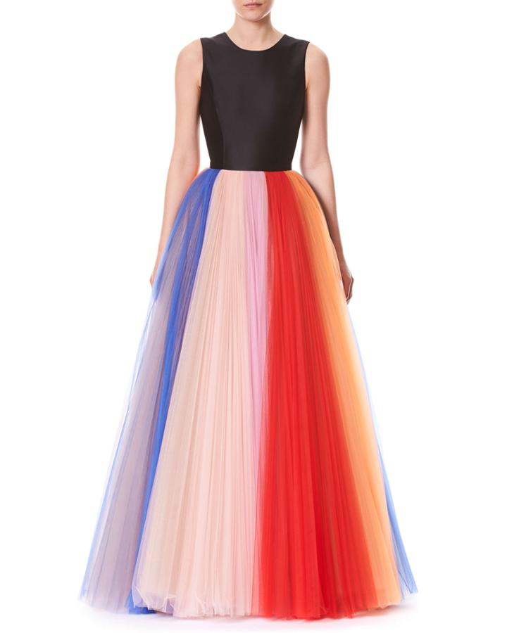 Sleeveless Evening Gown W/ Pleated Tulle