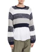 Coated Rugby-stripe Long-sleeve Cropped Pullover