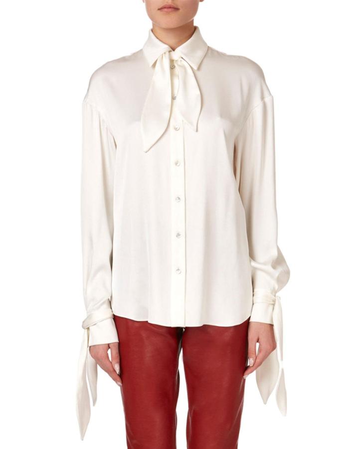 Queens Tie-neck Button-front Blouse