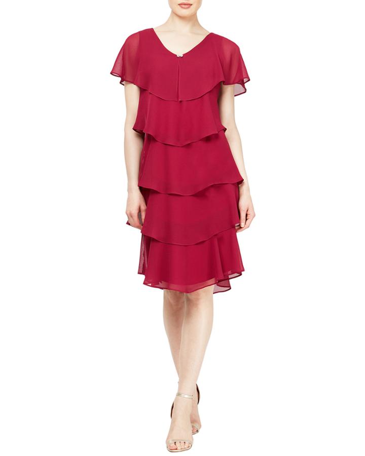 Petite Pebble Cape Tiered Georgette Cocktail Dress