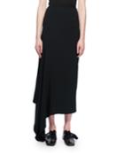 Asymmetric-hem A-line Calf-length Crepe