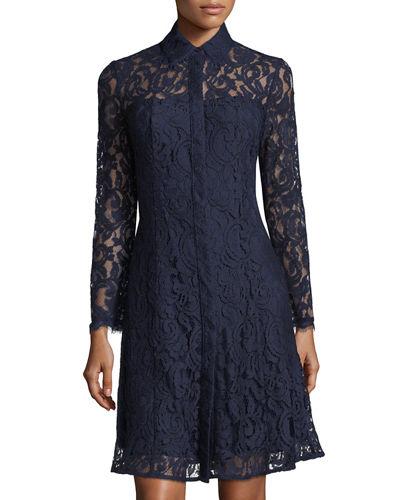 Long-sleeve Button-front Lace