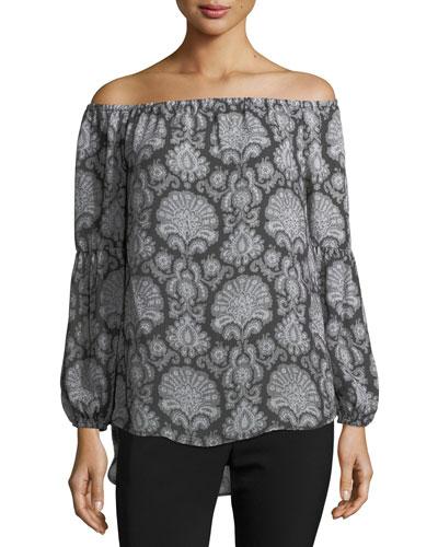 Damask-print Off-the-shoulder Top