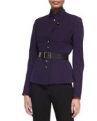 Long-sleeve Belted Trench Jacket, Dark Purple