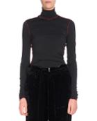 Turtleneck Long-sleeve Fitted Top W/ Contrast Piping
