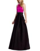 High-neck Belted Colorblock Gown