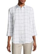 3/4-sleeve Grid-striped