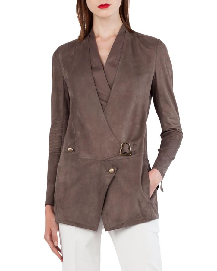 Asymmetric Buckle Closure Leather Cardigan Jacket