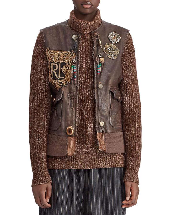 50th Anniversary Hamlin Leather Vest W/ Patches, Beads, And Fringe
