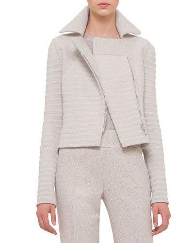 Long-sleeve Ribbed Moto Jacket, Gravel