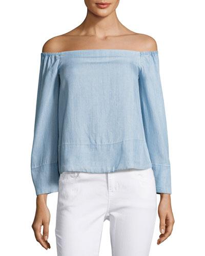 Off-the-shoulder Chambray Top,