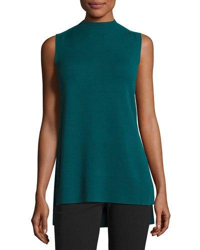 Sleeveless Mock-neck Tunic, Teal Blue