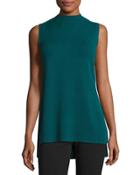 Sleeveless Mock-neck Tunic, Teal Blue