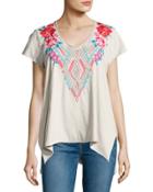 Floral-embroidered Drape Top,