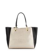 Oval-ring Small Tote Bag, Champagne/black