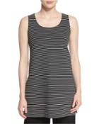 Sleeveless Scoop-neck Striped Tunic, Black