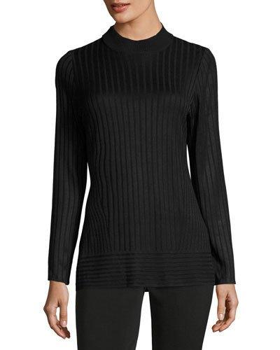 27l Long-sleeve Ribbed Shell Top, Black