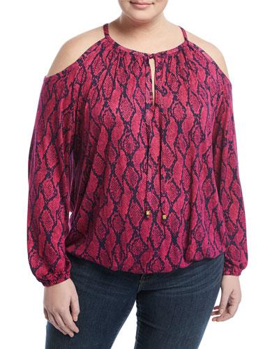 Mamba Snake-print Peasant Top, Pink,