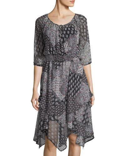 Multi-print Handkerchief-hem Dress