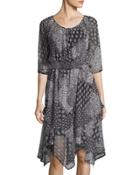 Multi-print Handkerchief-hem Dress