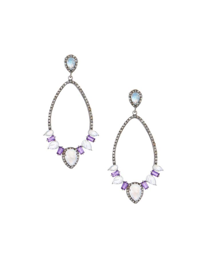 Moonstone & Amethyst Drop Earrings