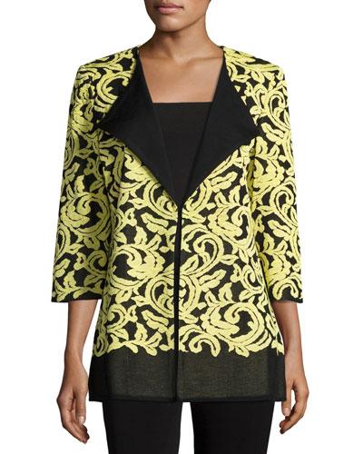 3/4-sleeve Knit Jacket, Black Pattern