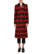 Plaid Wool-blend Double Breasted Coat
