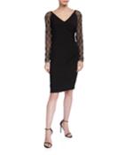 V-neck Jersey Cocktail Dress W/ Beaded