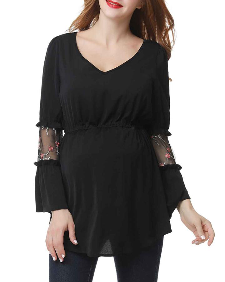 Maternity Reagan Long-sleeve Sheer-inset Top