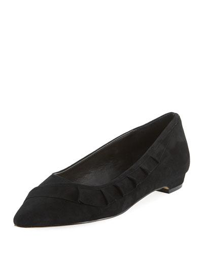 Pioneer Ruffled Suede Point-toe Flat