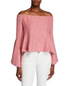 Textured Bell-sleeve Off-the-shoulder Top