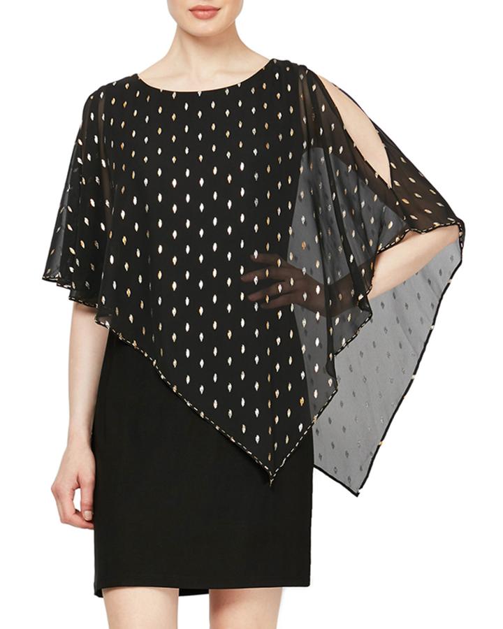 Metallic Printed Popover Dress With Beading
