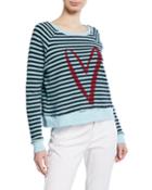 Striped Open Heart-print Long-sleeve Thermal Top