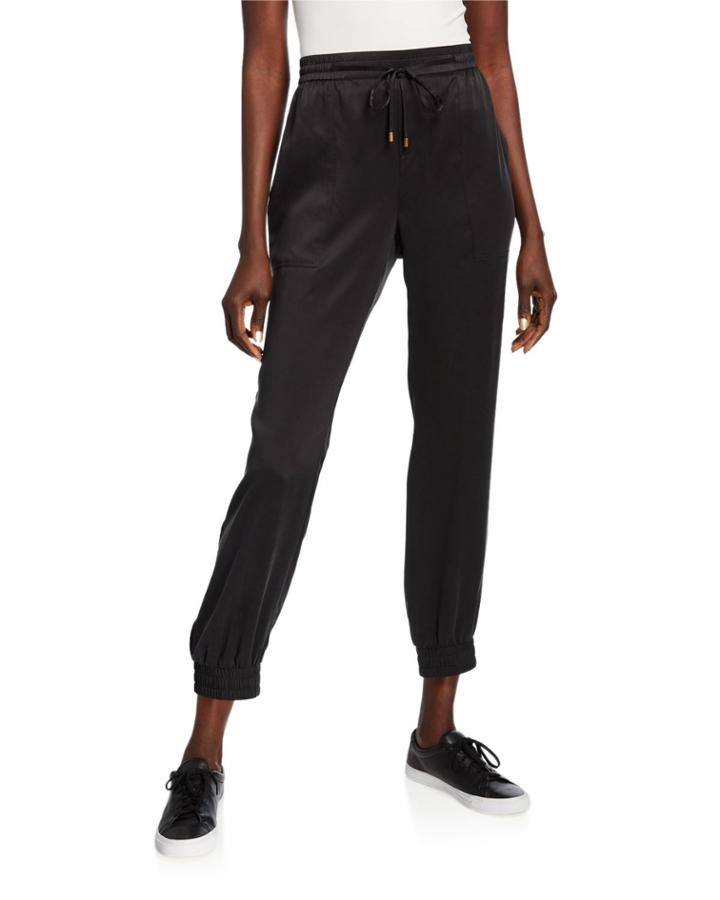 Silk Charmeuse Drawstring Ankle Pants
