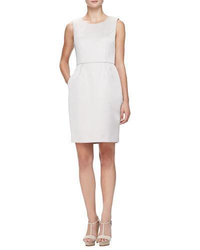 Sleeveless Glossy Cady Sheath Dress, Almond