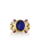 Estate 18k Yellow Gold Blue Lapis, Ruby & Diamond Ring,