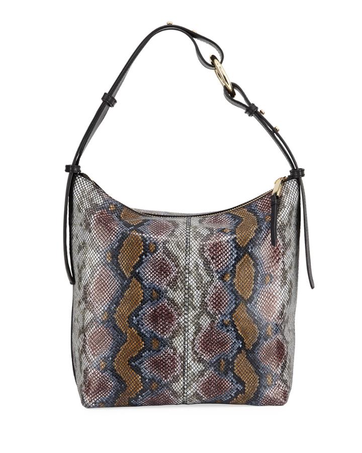 Python-embossed Leather Hobo Bag