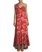 Cimarron Rose-print One-shoulder Long Cotton Poplin Dress