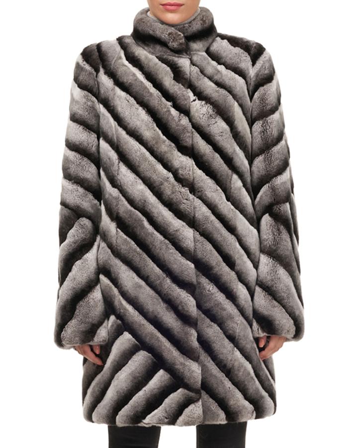 Diagonal Button-down Rex Rabbit Fur