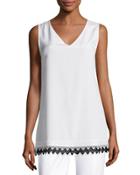 Lace-hem V-neck Shell, White/black