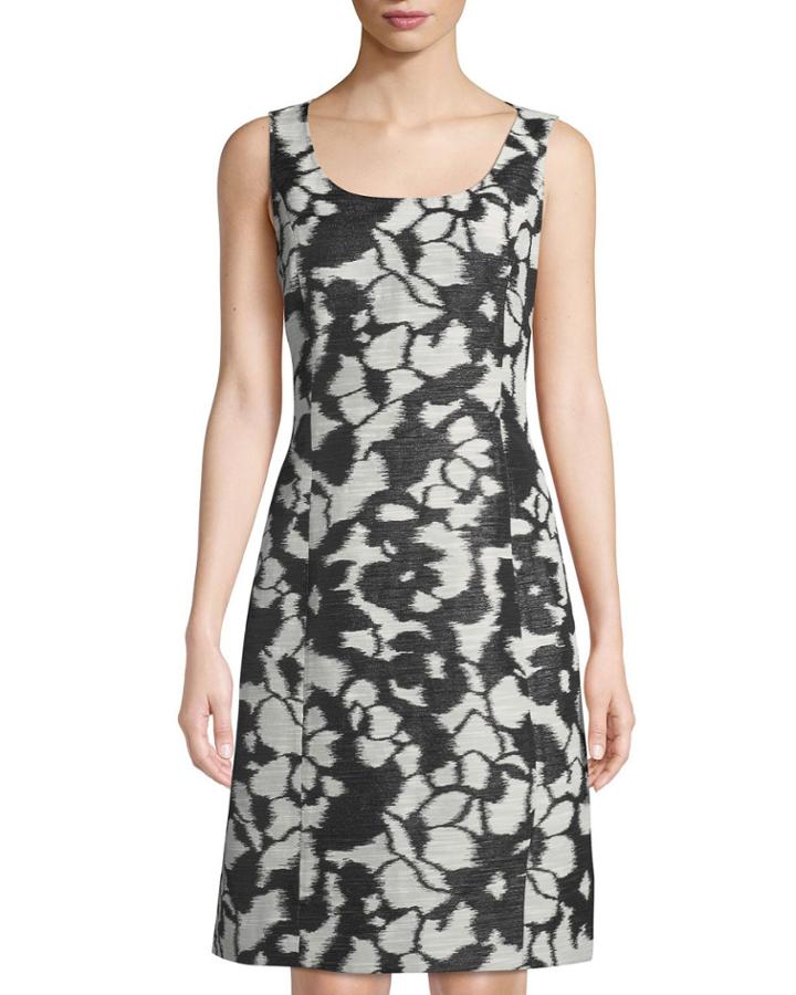 Sleeveless Fil Coupe Shift Dress, Black/white